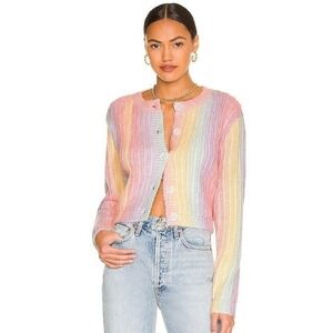 REVOLVE More To Come Cropped Cardigan Sz XS Rainbow Ombre Ribbed Knit Sweater